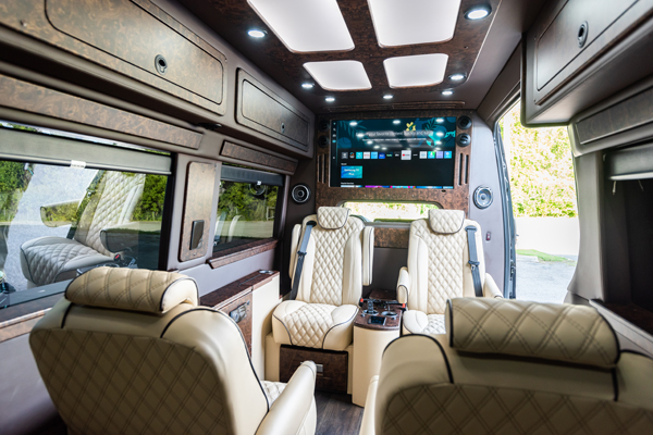 comfortable interior of luxury transportation to port of miami vehicle