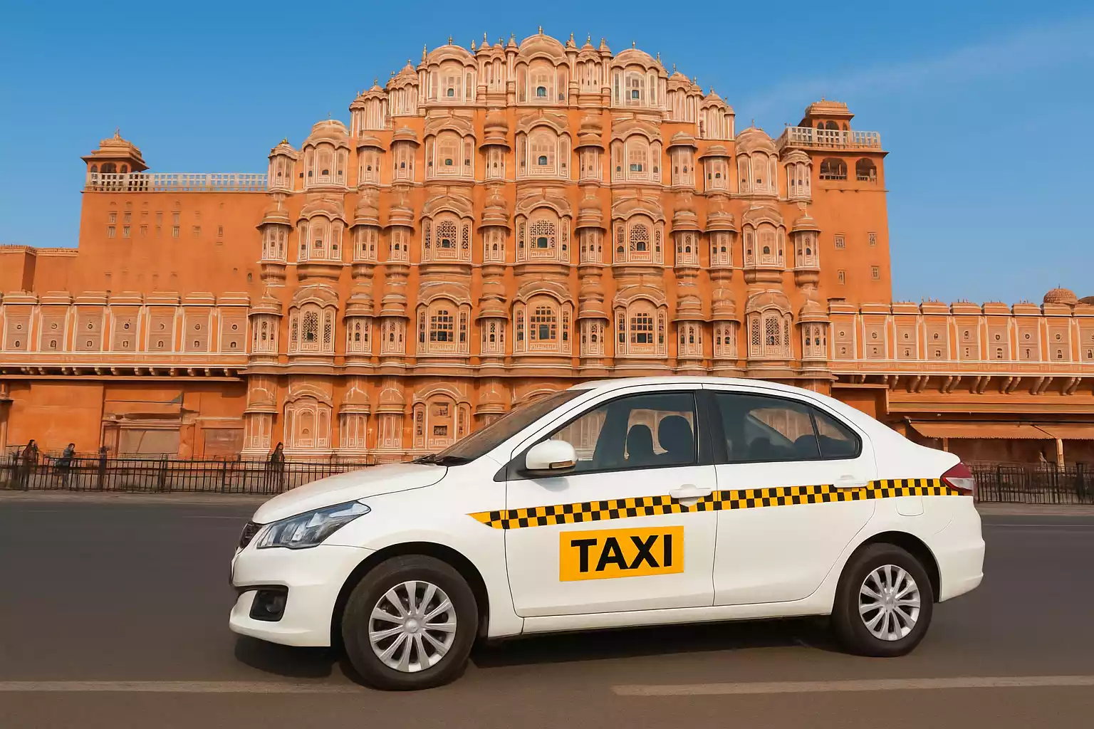 Taxi parked on city street waiting for passengers near me